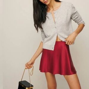 Reformation Edda 100% Silk Skirt in Sangre Red fits S-M